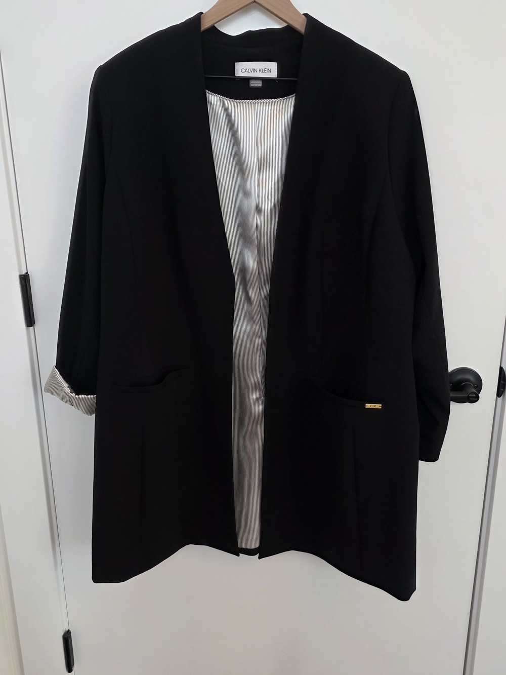 Calvin Klein Black Longline Open-Front BLAZER / JACKET - Picture 6 of 15
